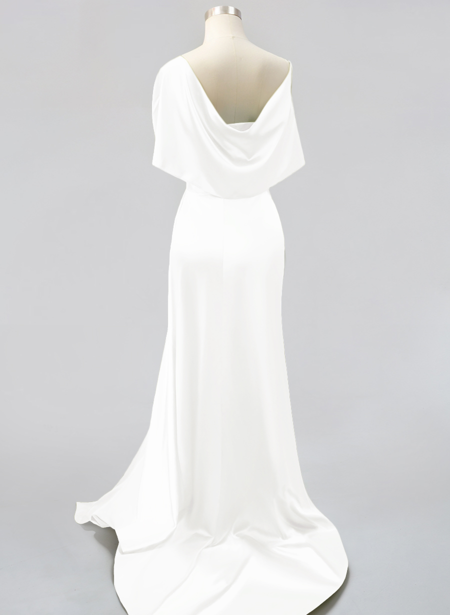 Whimsical Bow Wrap Asymmetric Silk Like Satin Bridesmaid Dresses With Front Slit, product image 78