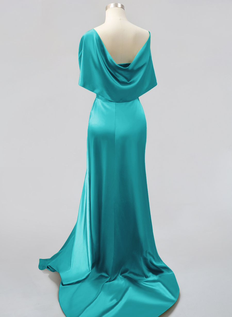 Whimsical Bow Wrap Asymmetric Silk Like Satin Bridesmaid Dresses With Front Slit, product image 106