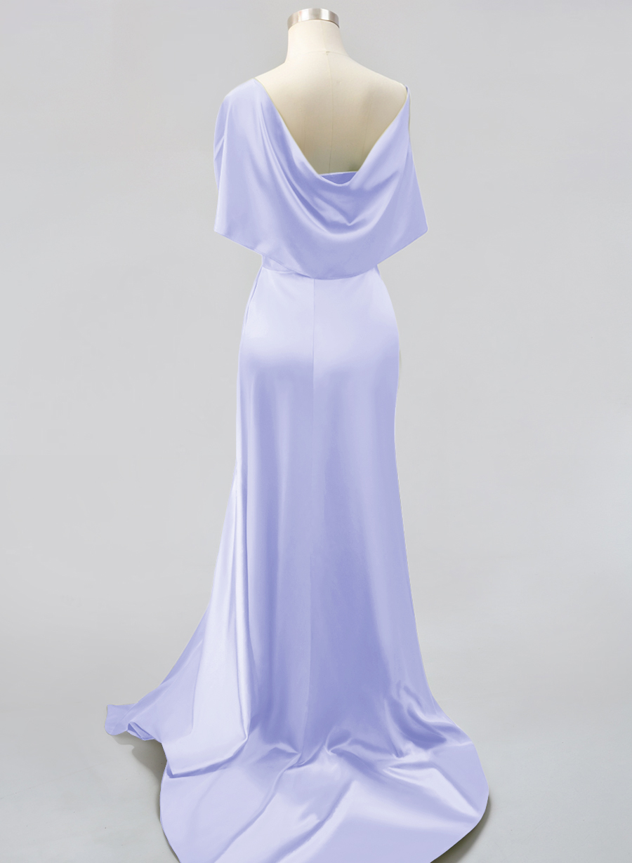 Whimsical Bow Wrap Asymmetric Silk Like Satin Bridesmaid Dresses With Front Slit, product image 158