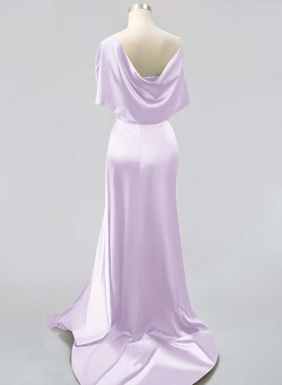 Whimsical Bow Wrap Asymmetric Silk Like Satin Bridesmaid Dresses With Front Slit, product image 58