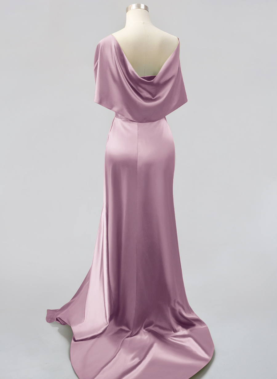 Whimsical Bow Wrap Asymmetric Silk Like Satin Bridesmaid Dresses With Front Slit, product image 122
