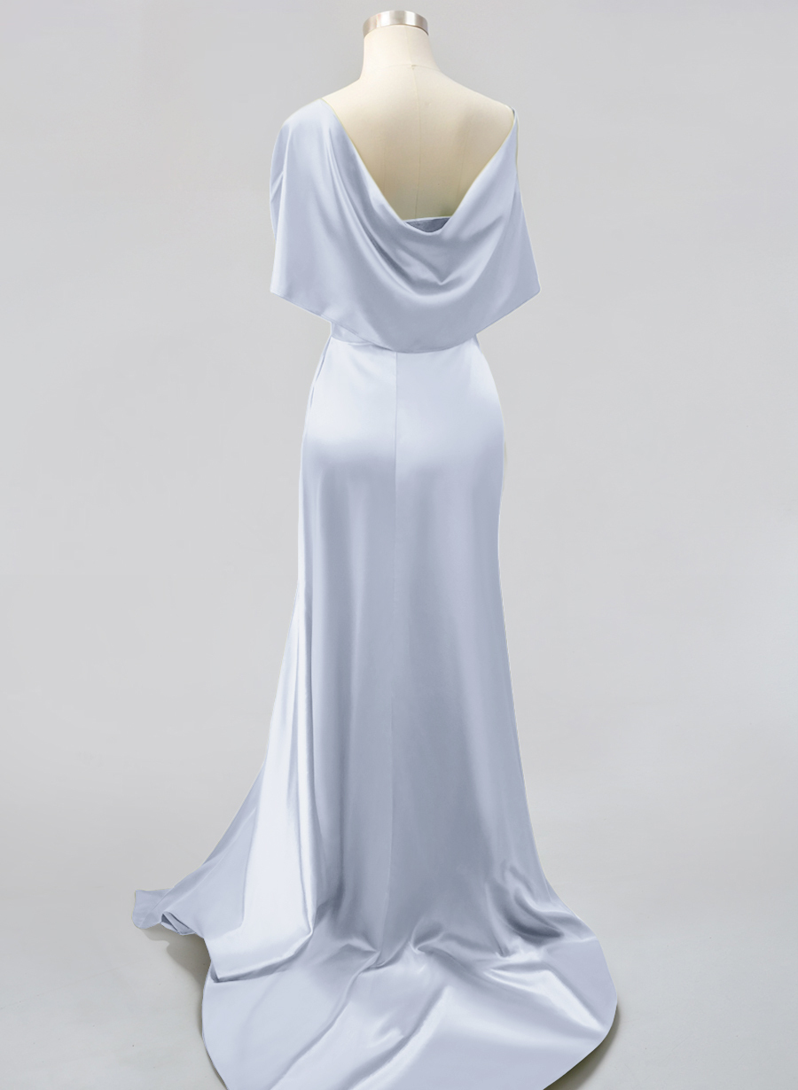 Whimsical Bow Wrap Asymmetric Silk Like Satin Bridesmaid Dresses With Front Slit, product image 146