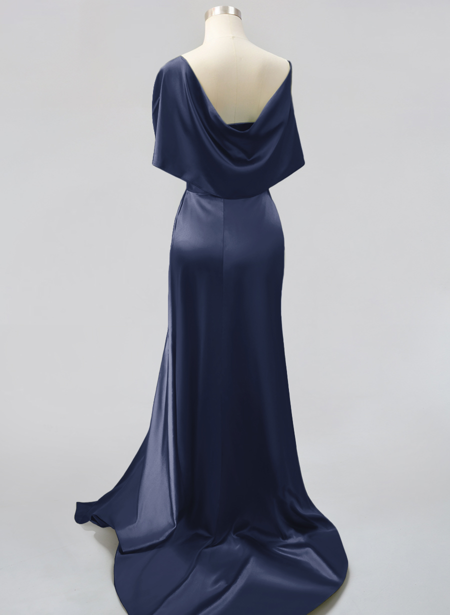 Whimsical Bow Wrap Asymmetric Silk Like Satin Bridesmaid Dresses With Front Slit, product image 98