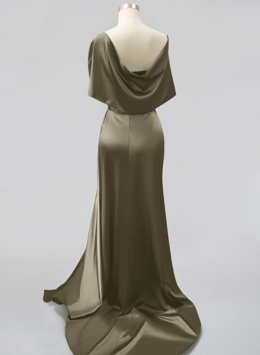 Whimsical Bow Wrap Asymmetric Silk Like Satin Bridesmaid Dresses With Front Slit, product image 182