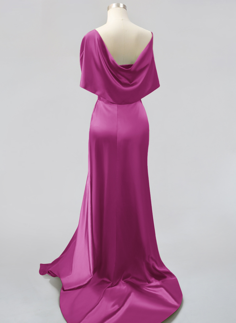 Whimsical Bow Wrap Asymmetric Silk Like Satin Bridesmaid Dresses With Front Slit, product image 134