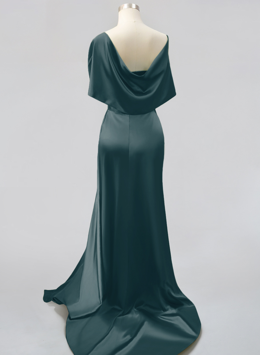 Whimsical Bow Wrap Asymmetric Silk Like Satin Bridesmaid Dresses With Front Slit, product image 86