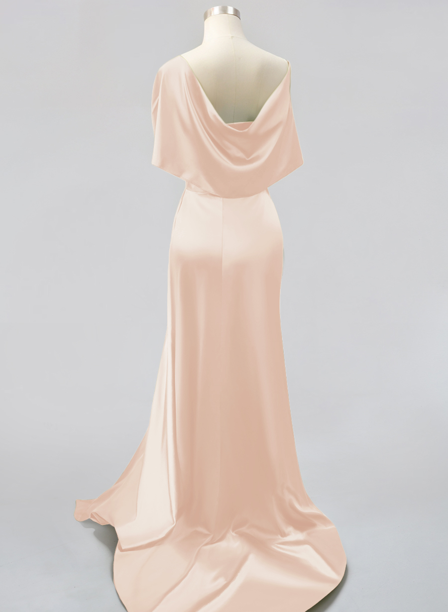 Whimsical Bow Wrap Asymmetric Silk Like Satin Bridesmaid Dresses With Front Slit, product image 70
