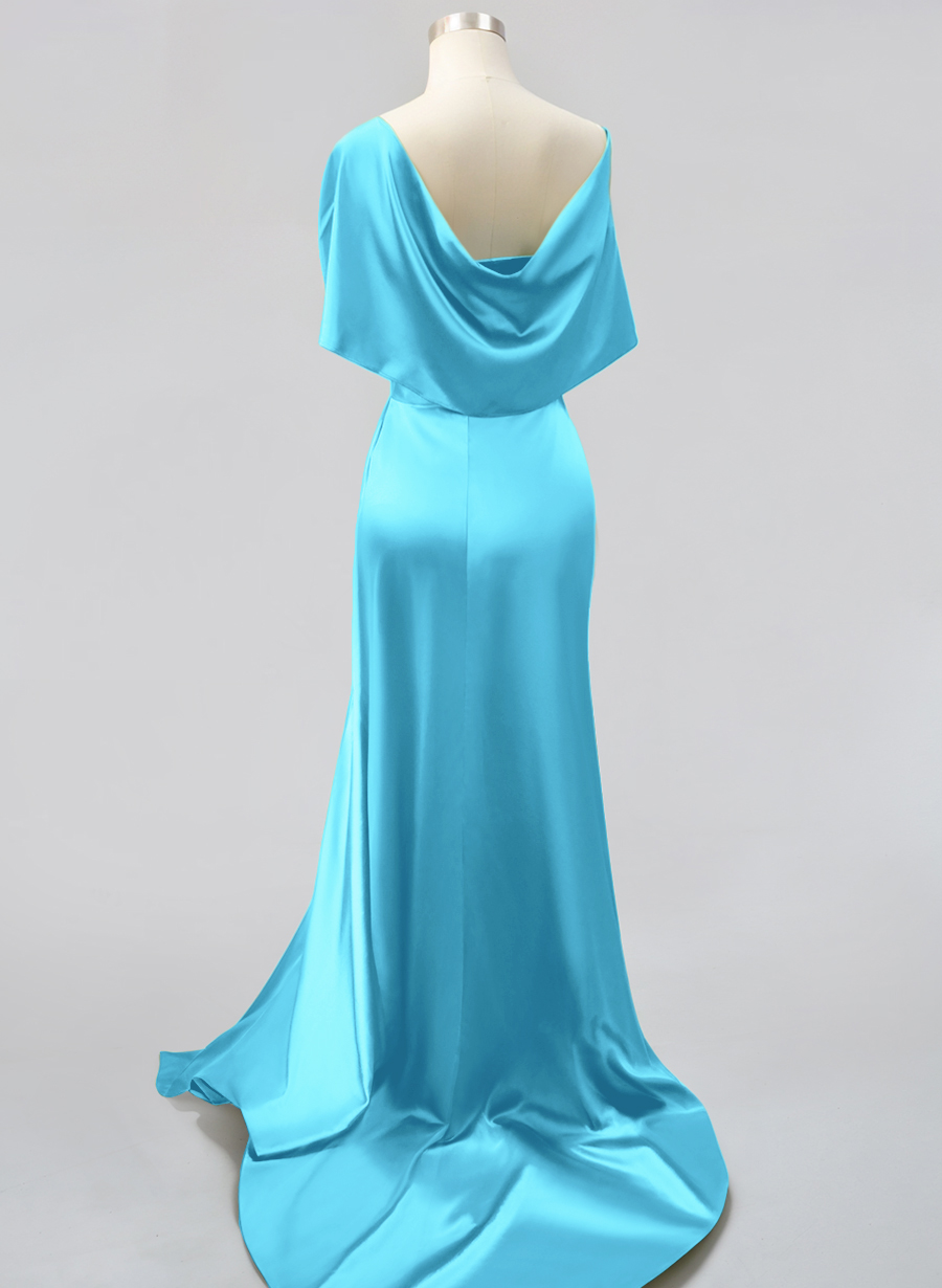 Whimsical Bow Wrap Asymmetric Silk Like Satin Bridesmaid Dresses With Front Slit, product image 154
