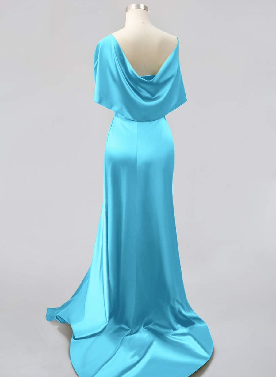 Whimsical Bow Wrap Asymmetric Silk Like Satin Bridesmaid Dresses With Front Slit, product image 154