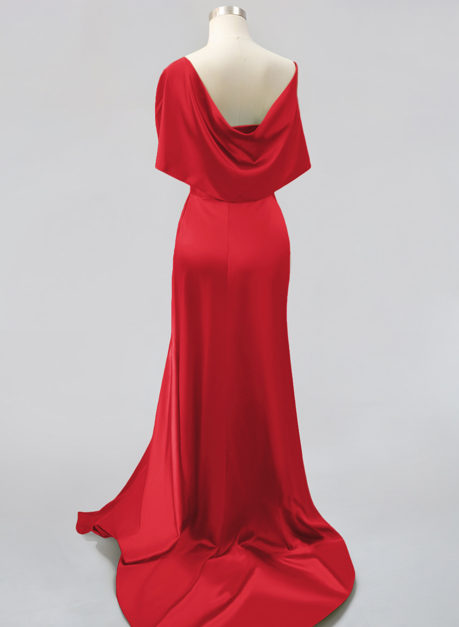 Whimsical Bow Wrap Asymmetric Silk Like Satin Bridesmaid Dresses With Front Slit, product image 94