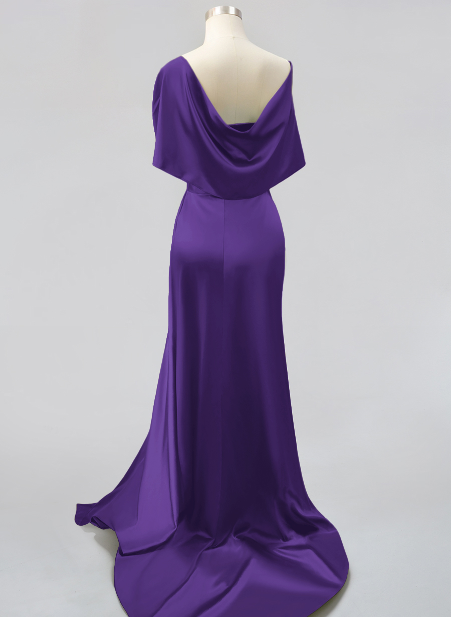 Whimsical Bow Wrap Asymmetric Silk Like Satin Bridesmaid Dresses With Front Slit, product image 118