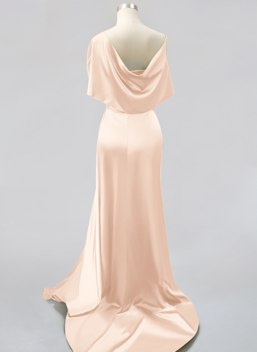 Whimsical Bow Wrap Asymmetric Silk Like Satin Bridesmaid Dresses With Front Slit, product image 186