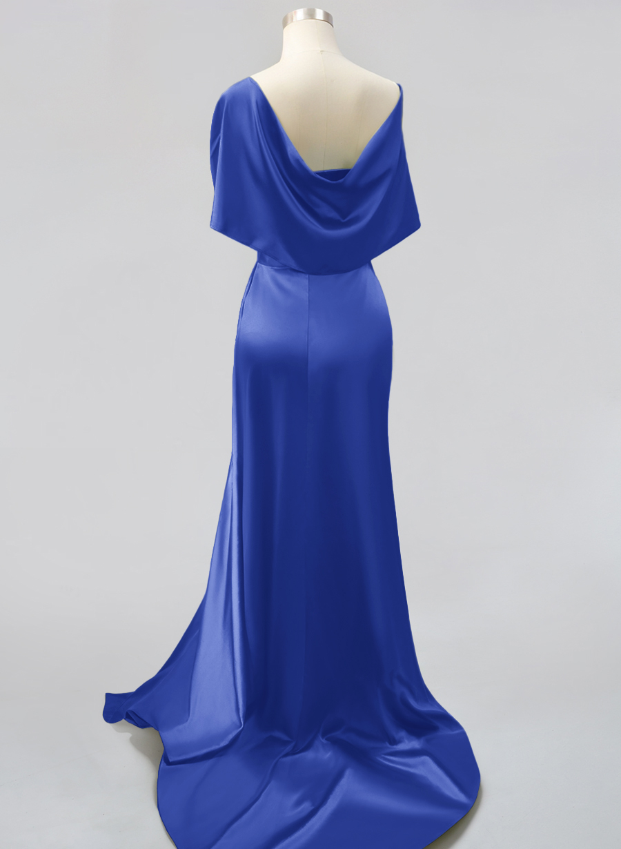 Whimsical Bow Wrap Asymmetric Silk Like Satin Bridesmaid Dresses With Front Slit, product image 38