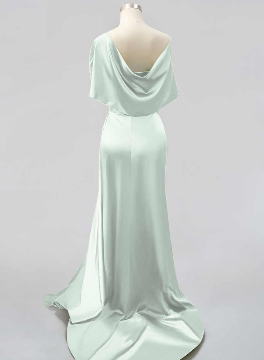 Whimsical Bow Wrap Asymmetric Silk Like Satin Bridesmaid Dresses With Front Slit, product image 162
