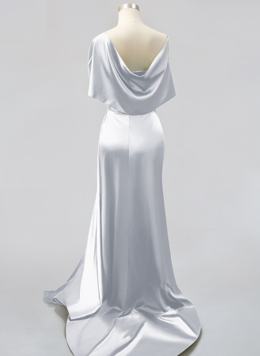 Whimsical Bow Wrap Asymmetric Silk Like Satin Bridesmaid Dresses With Front Slit, product image 50