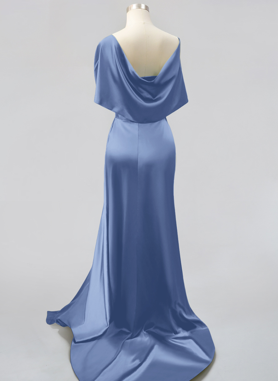 Whimsical Bow Wrap Asymmetric Silk Like Satin Bridesmaid Dresses With Front Slit, product image 30