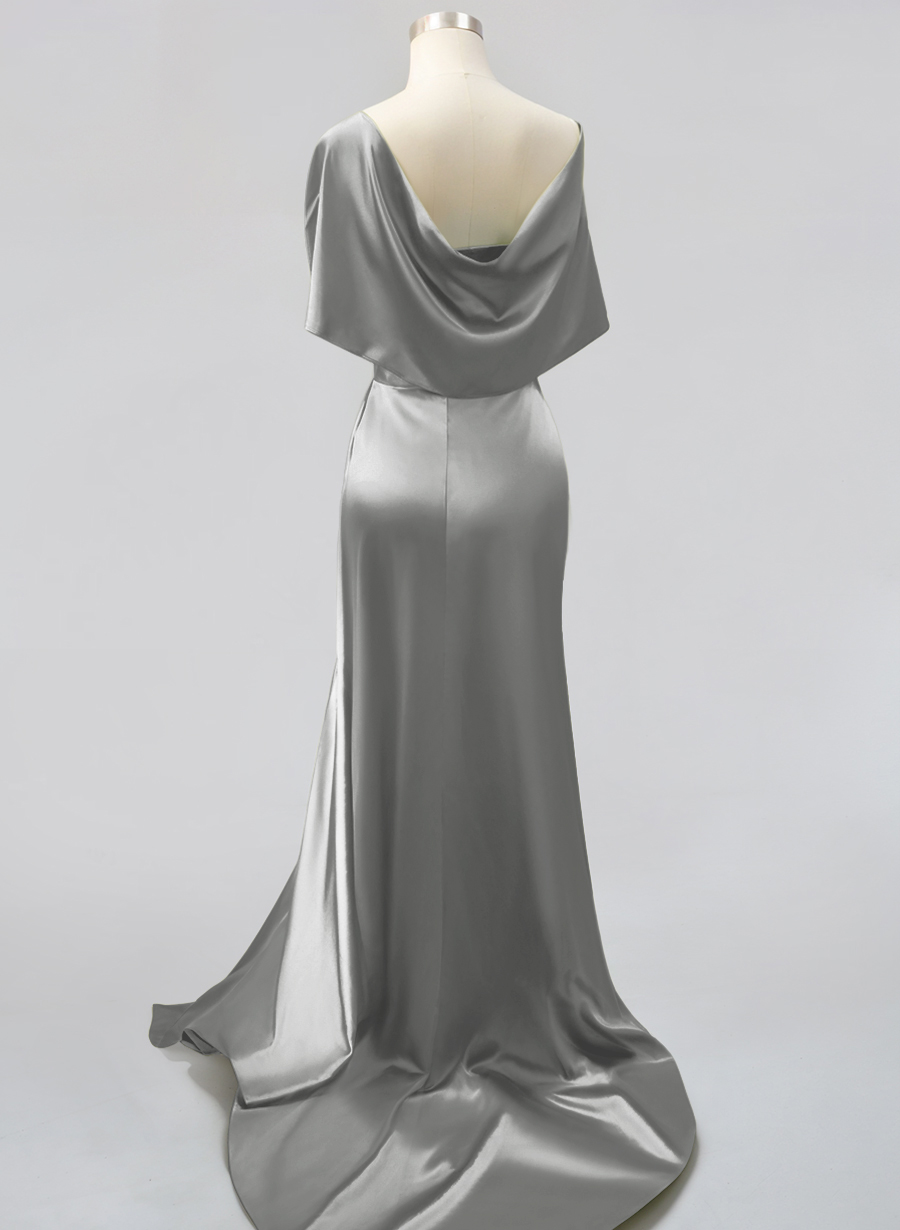 Whimsical Bow Wrap Asymmetric Silk Like Satin Bridesmaid Dresses With Front Slit, product image 82