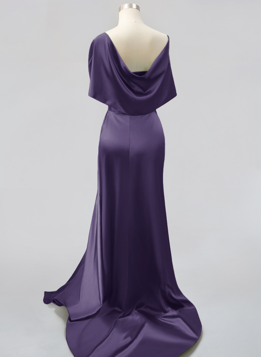 Whimsical Bow Wrap Asymmetric Silk Like Satin Bridesmaid Dresses With Front Slit, product image 130