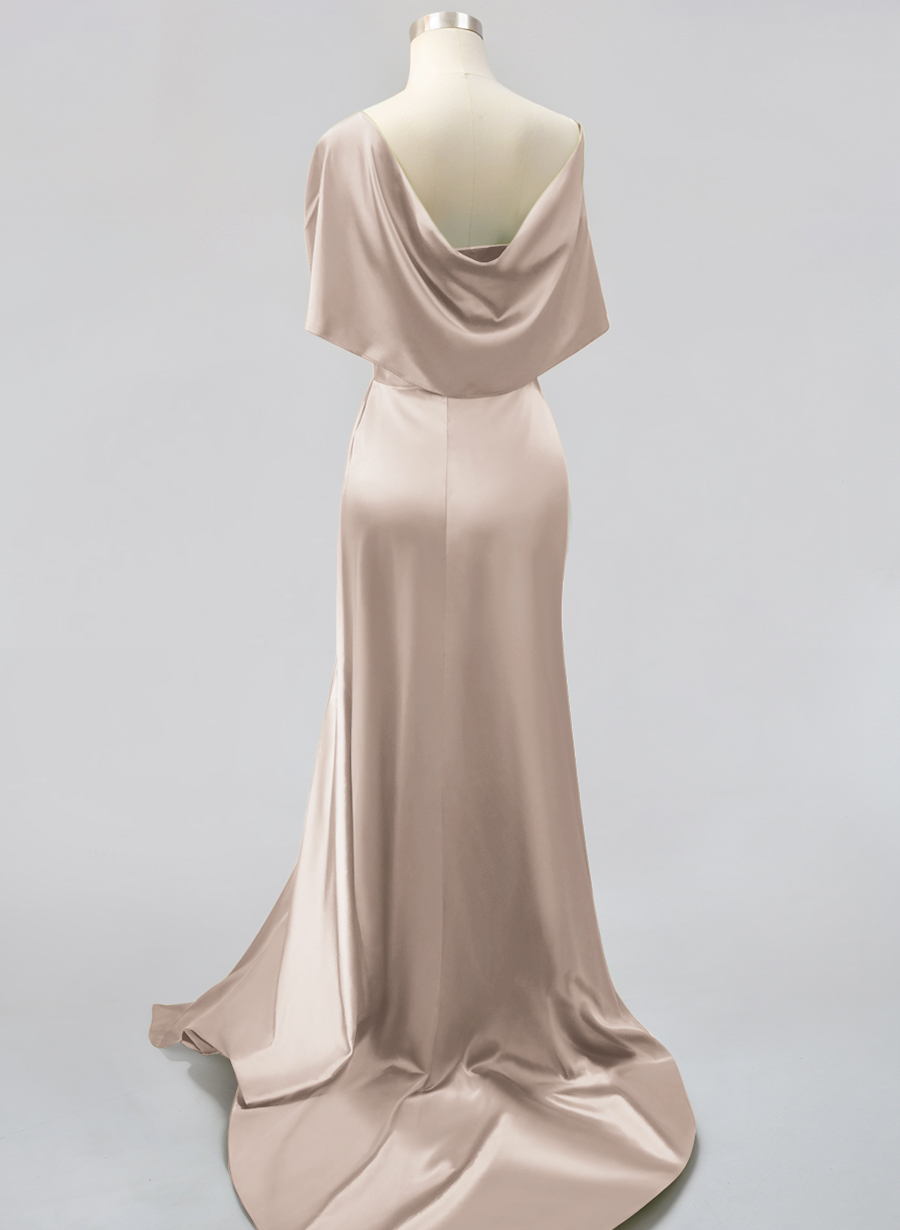 Whimsical Bow Wrap Asymmetric Silk Like Satin Bridesmaid Dresses With Front Slit, product image 114