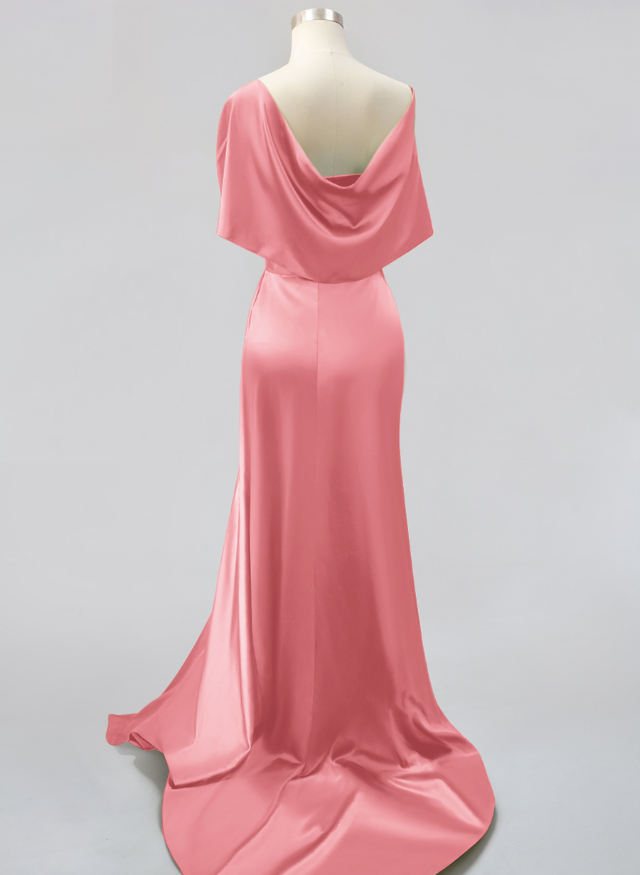 Whimsical Bow Wrap Asymmetric Silk Like Satin Bridesmaid Dresses With Front Slit, product image 150