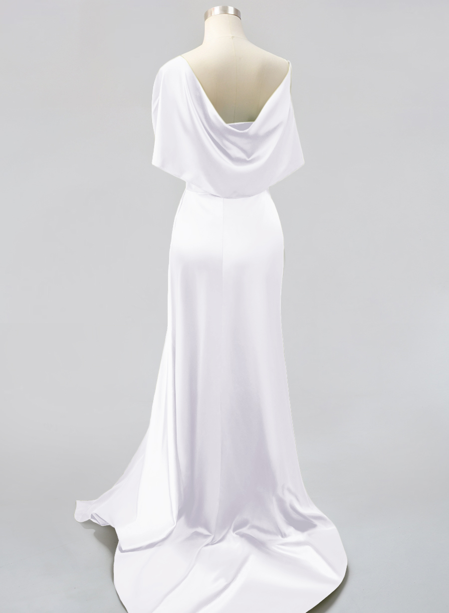 Whimsical Bow Wrap Asymmetric Silk Like Satin Bridesmaid Dresses With Front Slit, product image 170