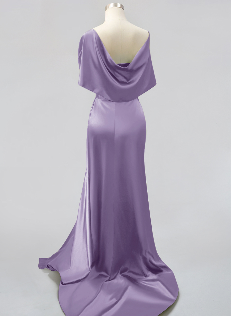 Whimsical Bow Wrap Asymmetric Silk Like Satin Bridesmaid Dresses With Front Slit, product image 42