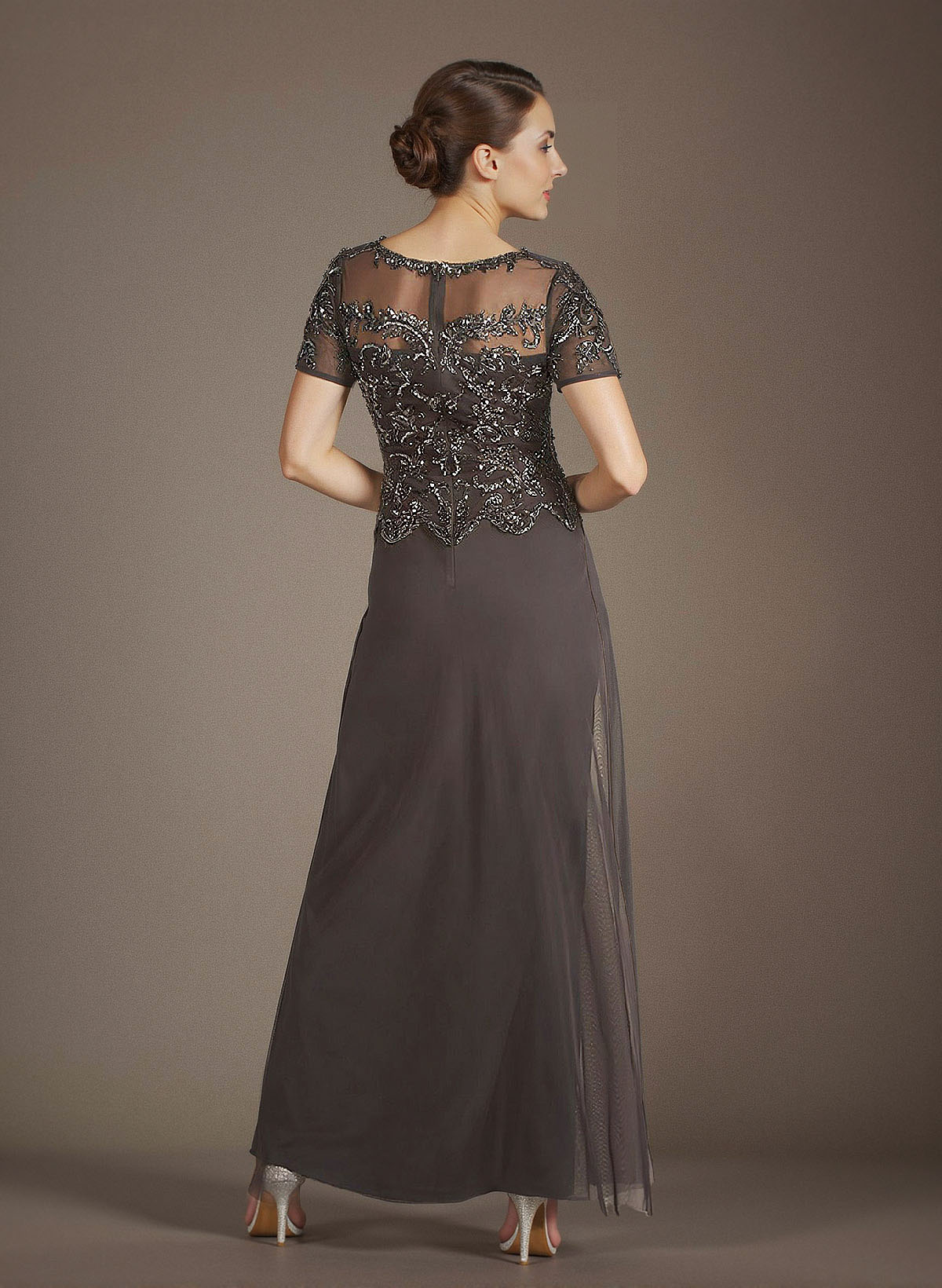 Sheath/Column Scoop Neck Short Sleeves Lace/Tulle Mother Of The Bride Dresses