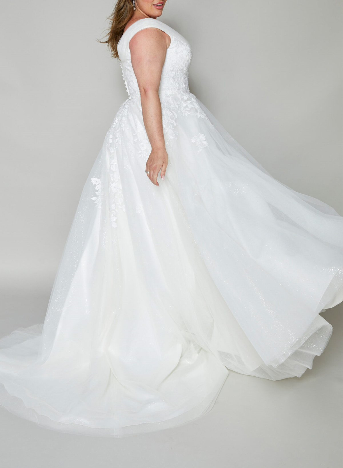 Elegant A-Line V-Neck Court Train Lace/Tulle Wedding Dresses, product image 3