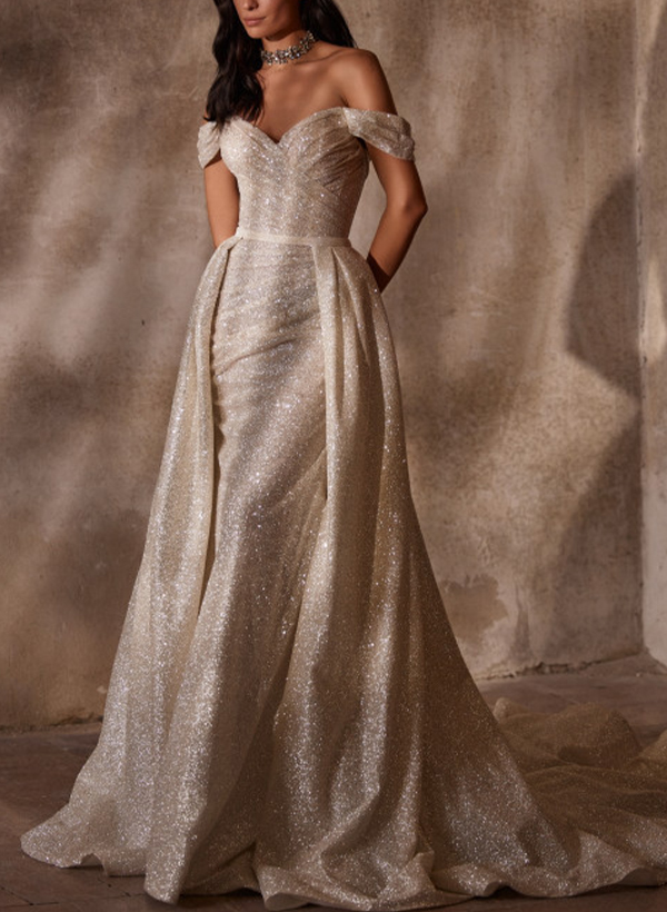 Sparkle Off-The-Shoulder Sequined Wedding Dresses With Detachable Skirt, image 1
