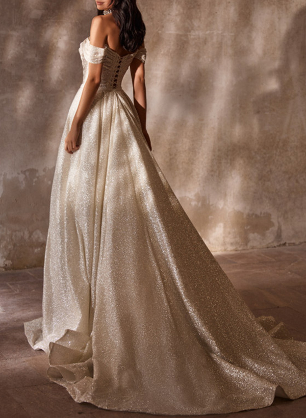 Sparkle Off-The-Shoulder Sequined Wedding Dresses With Detachable Skirt, image 2