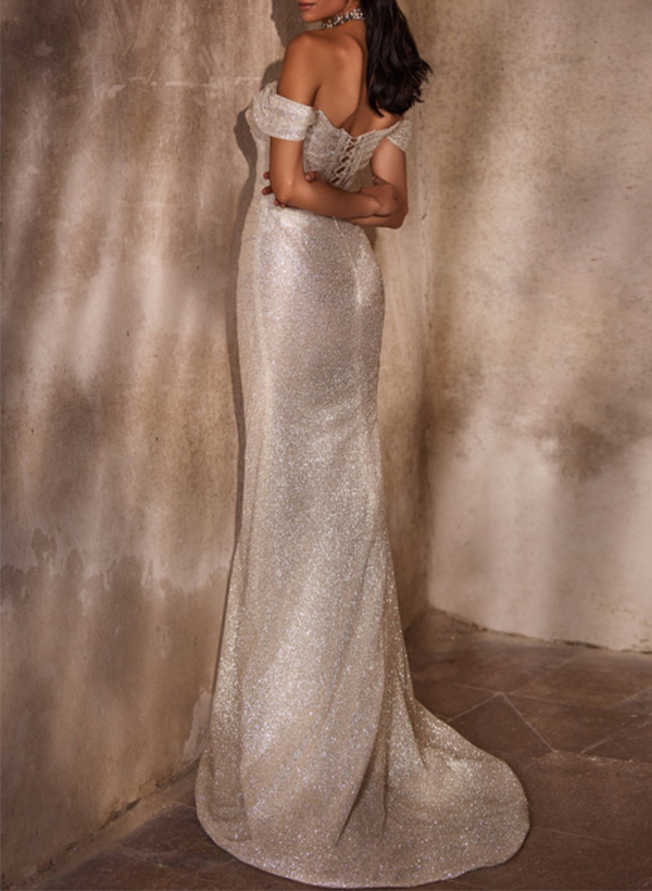 Sparkle Off-The-Shoulder Sequined Wedding Dresses With Detachable Skirt, image 4