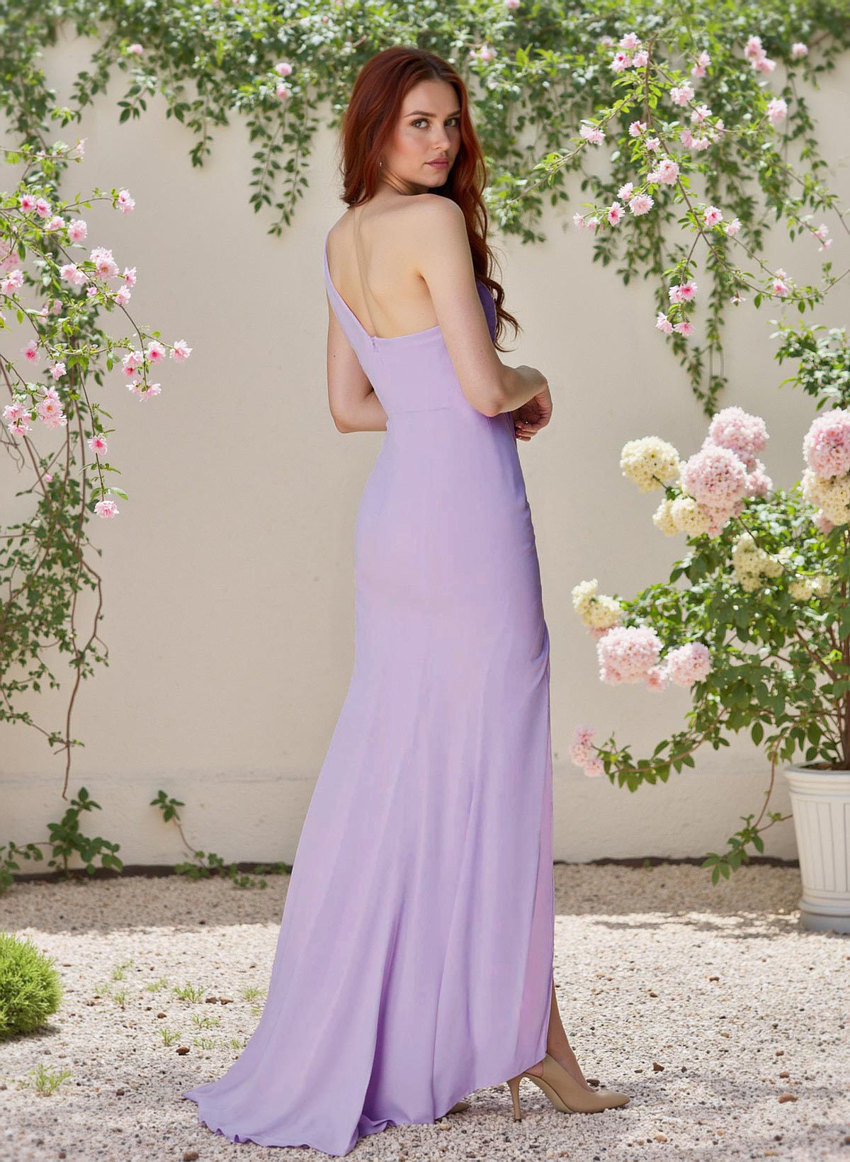 Flattering One-Shoulder Sleeveless Bridesmaid Dresses Chiffon With High Split, product image 2