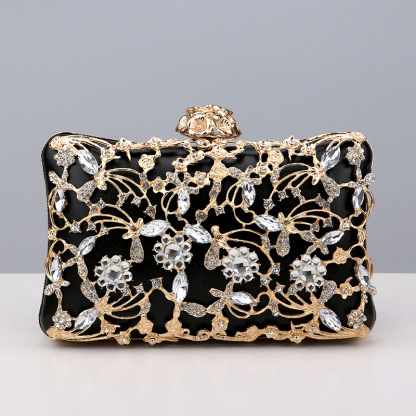 Crystal Rhinestone Flower PU Snap Closure Clutches & Bags For Event/Party/Wedding