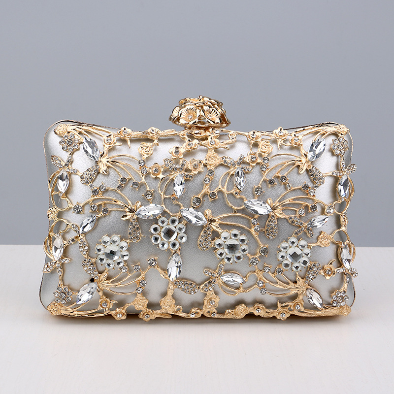 Crystal Rhinestone Flower PU Snap Closure Clutches & Bags For Event/Party/Wedding