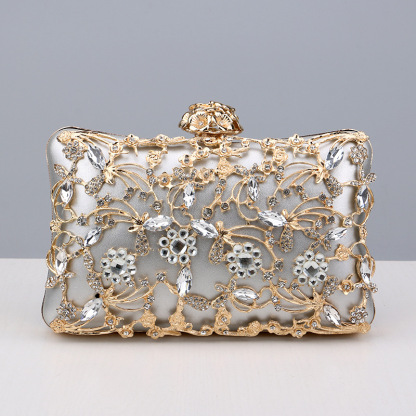 Crystal Rhinestone Flower PU Snap Closure Clutches & Bags For Event/Party/Wedding