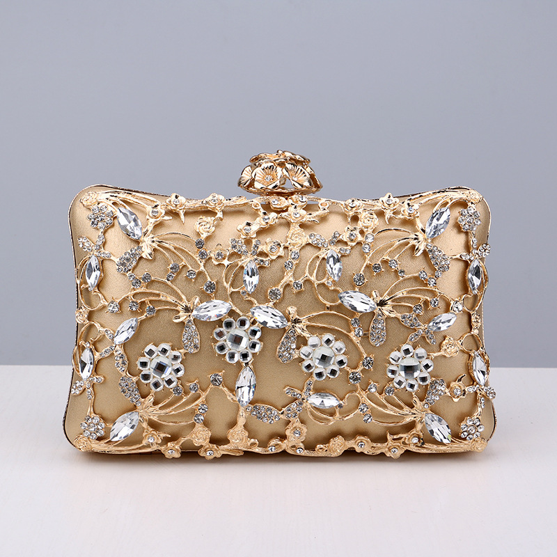 Crystal Rhinestone Flower PU Snap Closure Clutches & Bags For Event/Party/Wedding