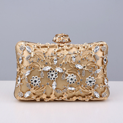 Crystal Rhinestone Flower PU Snap Closure Clutches & Bags For Event/Party/Wedding