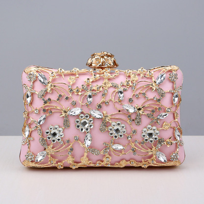Crystal Rhinestone Flower PU Snap Closure Clutches & Bags For Event/Party/Wedding