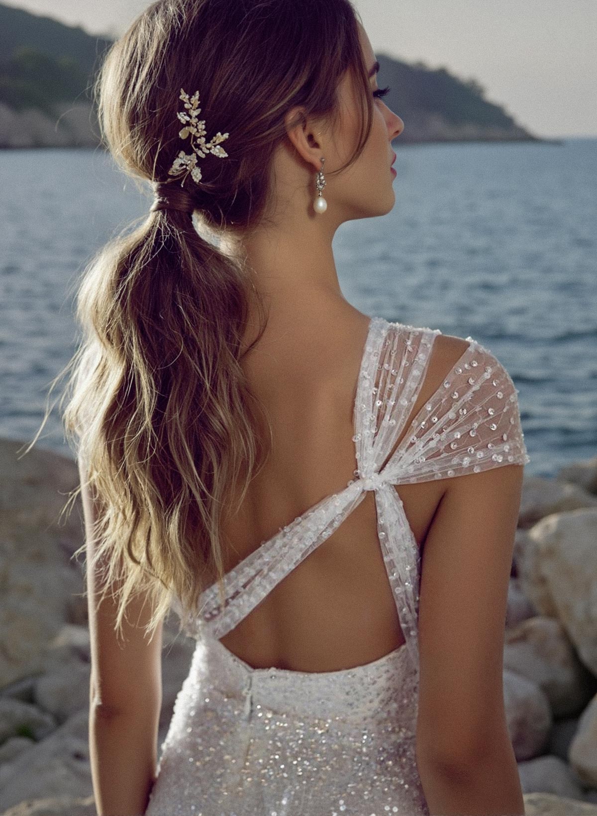 Sheath One-Shoulder Sleeveless Sweep Train Sequined Wedding Dresses With Split Front, image 1