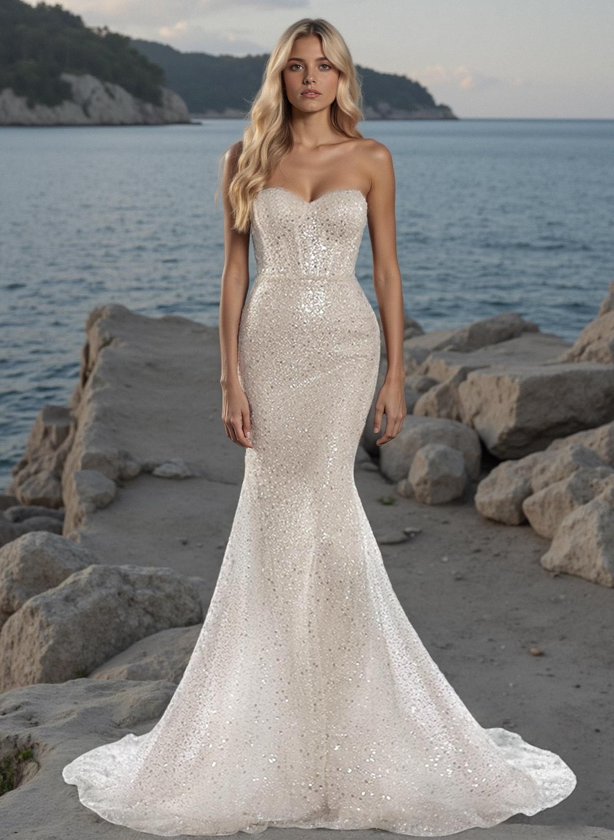 Mermaid Off-The-Shoulder/Sweetheart Long Sleeves Sequined Wedding Dresses, image 1