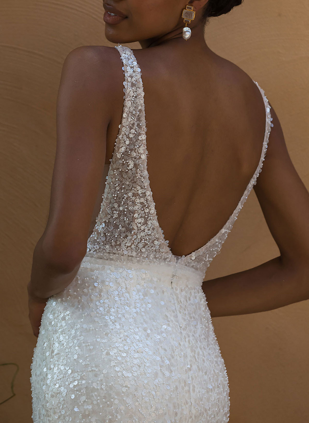 Sparkle Regular Straps V-Neck Mermaid Court Train Sequined Wedding Dresses, image 5