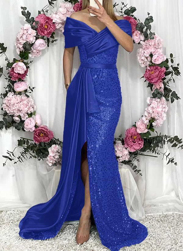 Sheath/Column Liquid Satin/Sequined Bridesmaid Dresses With High Split