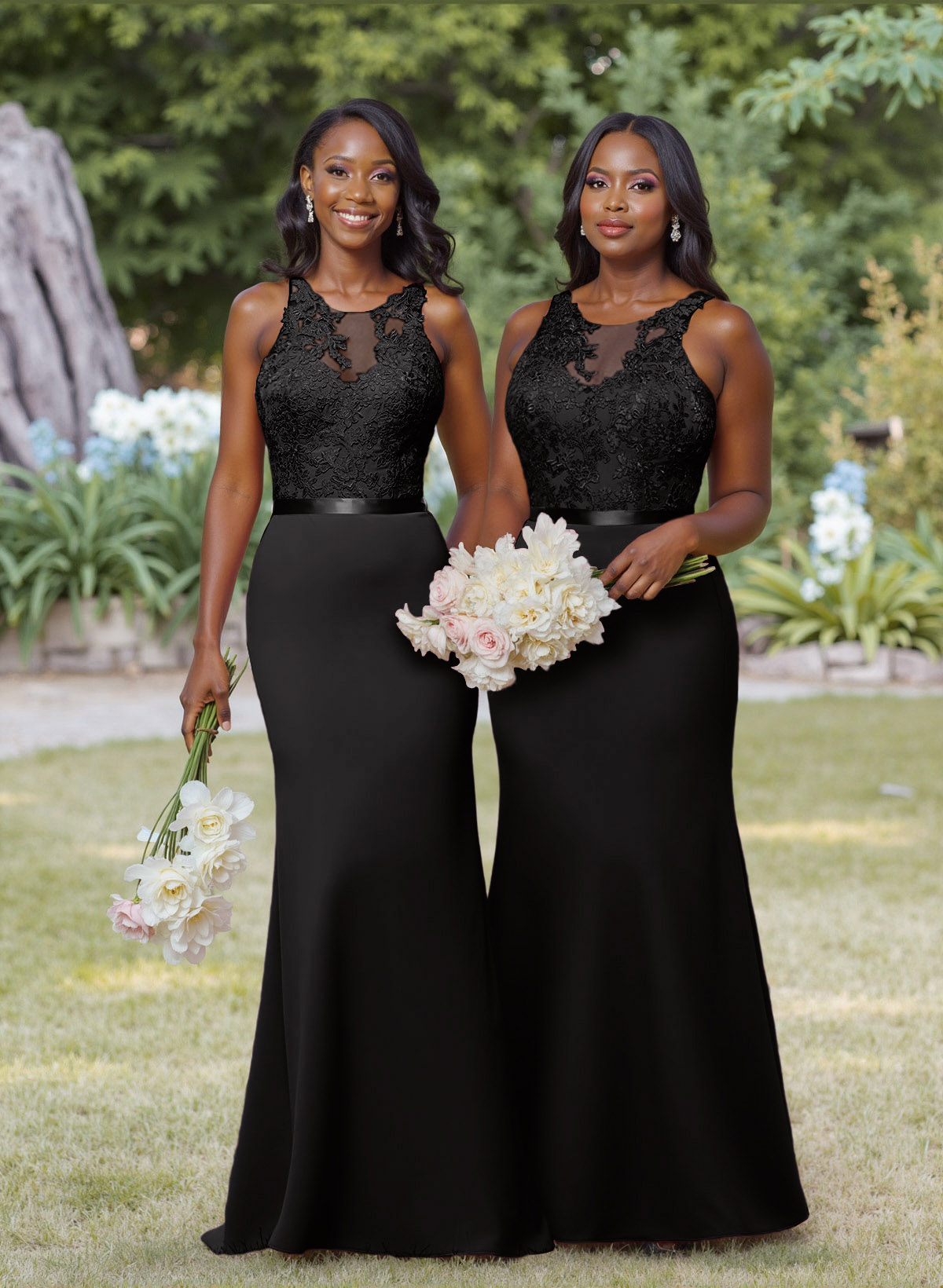 Exquisite Illusion Neck Cutout On The Back Elastic Satin Bridesmaid Dresses With Lace, product image 9