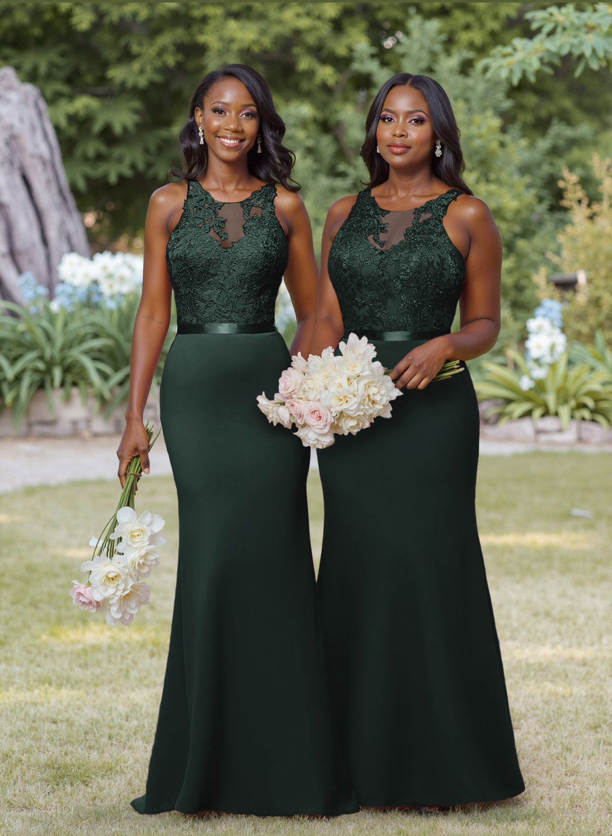 Exquisite Illusion Neck Cutout On The Back Elastic Satin Bridesmaid Dresses With Lace, product image 16