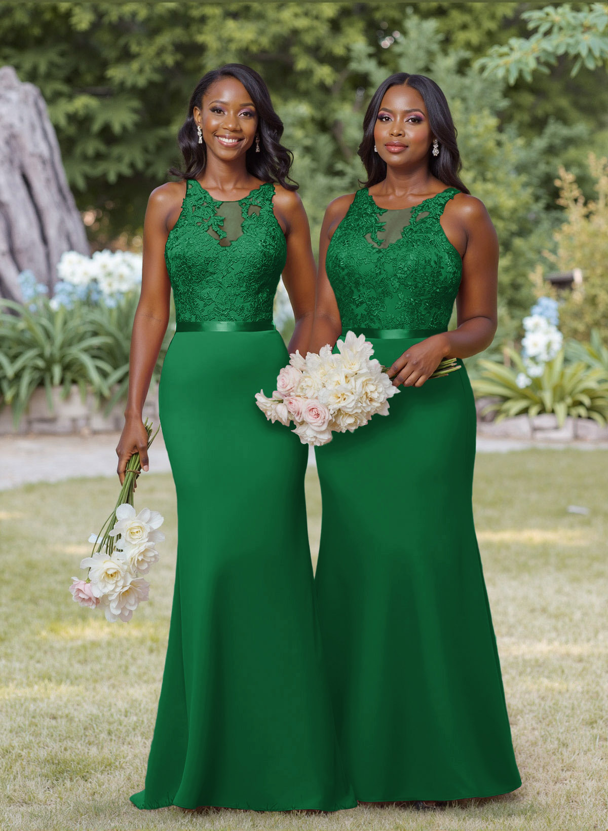 Exquisite Illusion Neck Cutout On The Back Elastic Satin Bridesmaid Dresses With Lace, product image 55