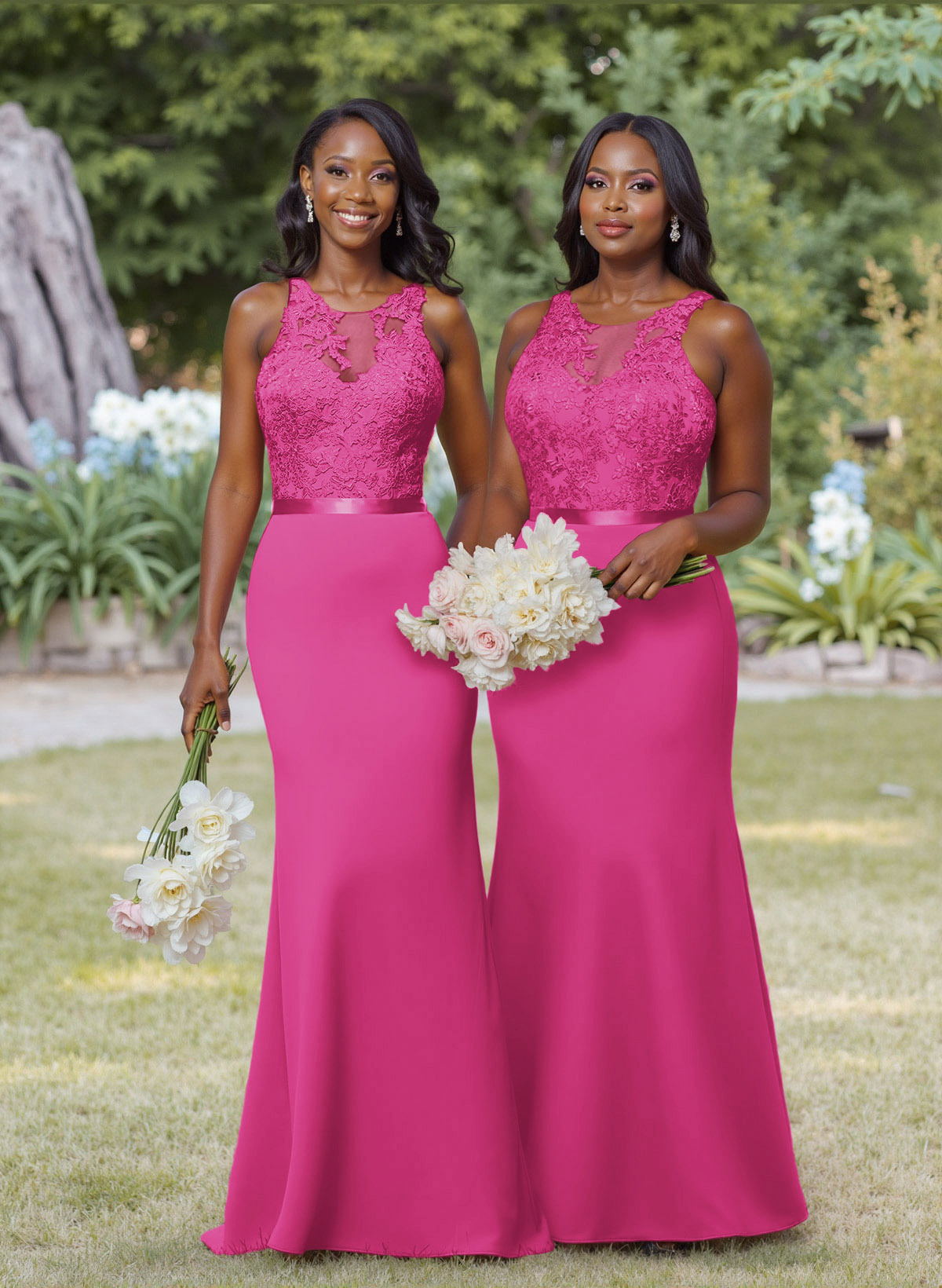 Exquisite Illusion Neck Cutout On The Back Elastic Satin Bridesmaid Dresses With Lace, product image 51