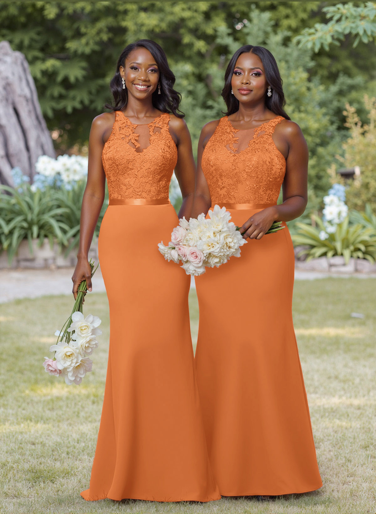 Exquisite Illusion Neck Cutout On The Back Elastic Satin Bridesmaid Dresses With Lace, product image 47