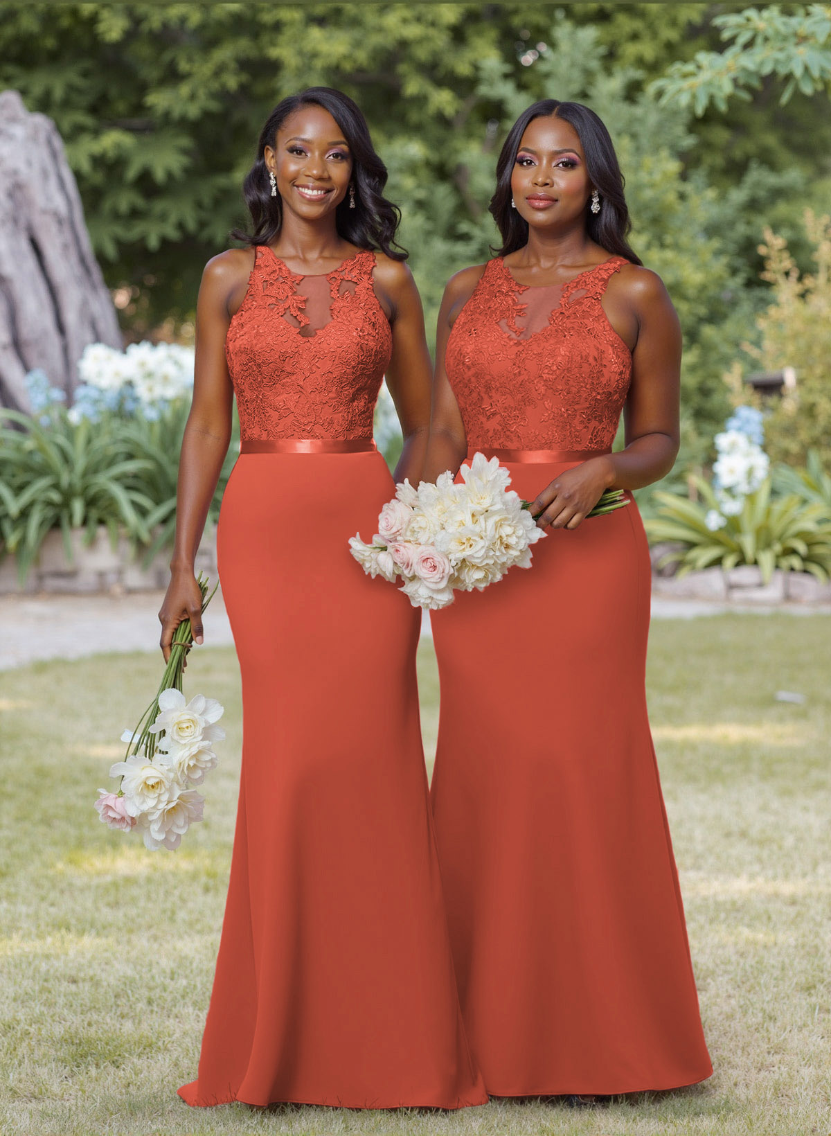 Exquisite Illusion Neck Cutout On The Back Elastic Satin Bridesmaid Dresses With Lace, product image 59