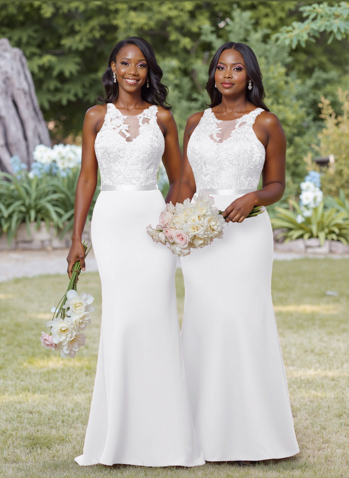 Exquisite Illusion Neck Cutout On The Back Elastic Satin Bridesmaid Dresses With Lace, product image 14