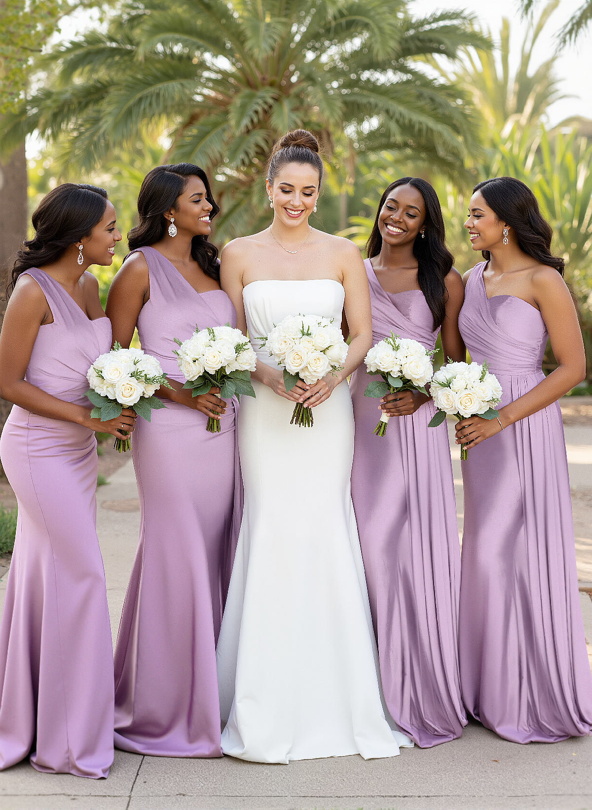 One-Shoulder Trumpet/Mermaid Elastic Satin Bridesmaid Dresses, product image 2